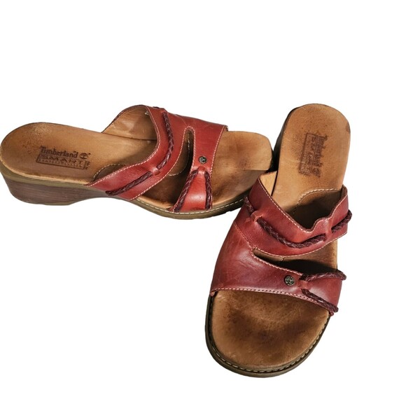 Timberland Burgundy‎ Leather Clog Sandals Sz 8.5M Smart Comfort System - Picture 5 of 8